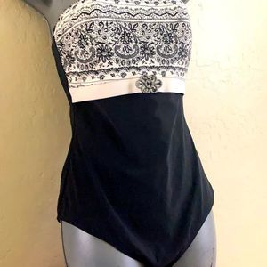 Black Strapless Bathing Suit Swimsuit One Piece Sleeve